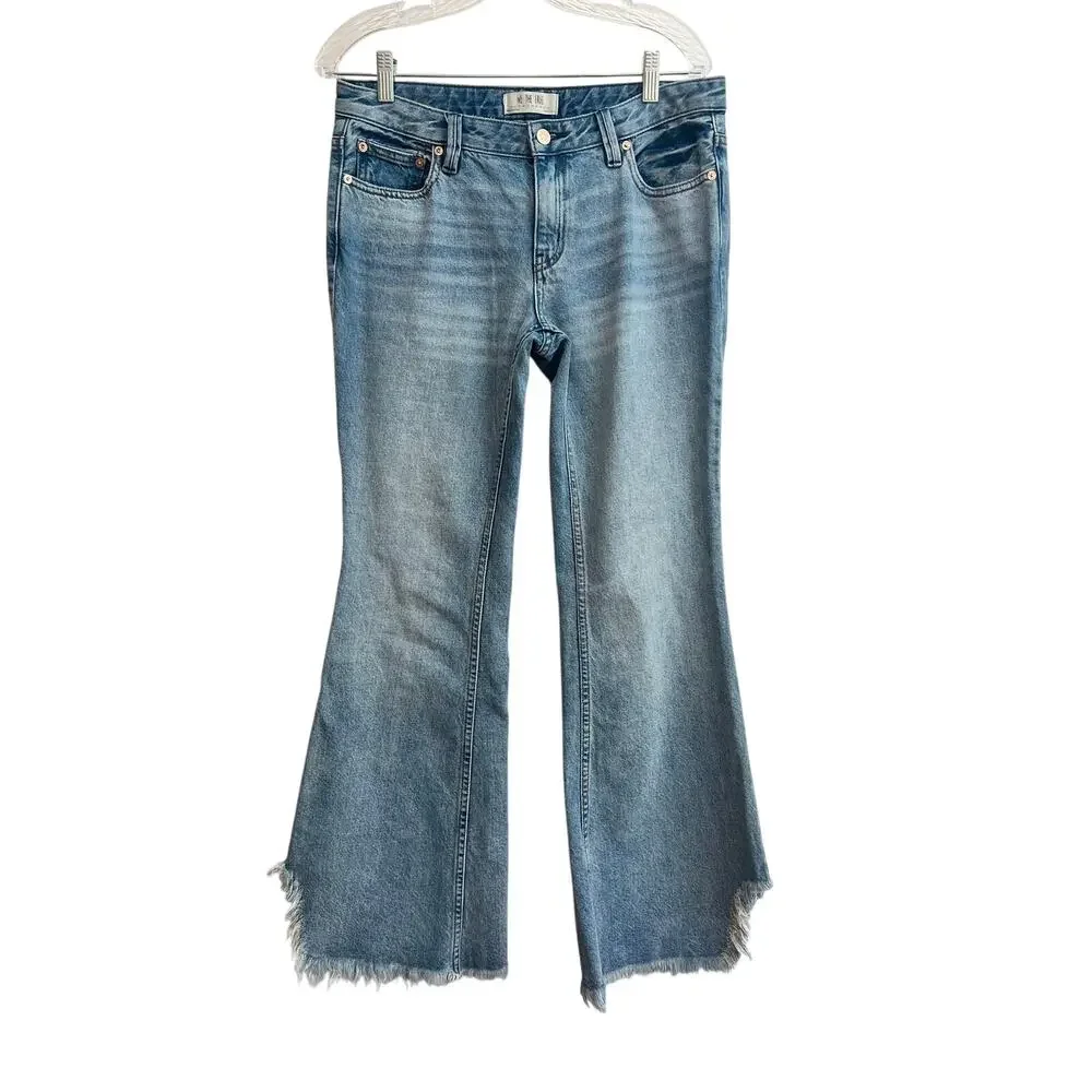 We The Free Free People Level Up Slit Slim Flare Jeans Raw Hem Size: 27